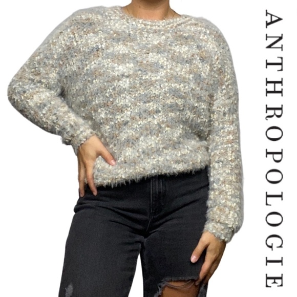 Anthropologie Sweaters - Anthropologie Sadie & Sage Grey Multi Speckled Eyelash Knit Sweater Open Back L